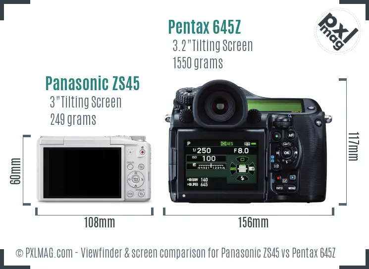 Panasonic ZS45 vs Pentax 645Z Screen and Viewfinder comparison
