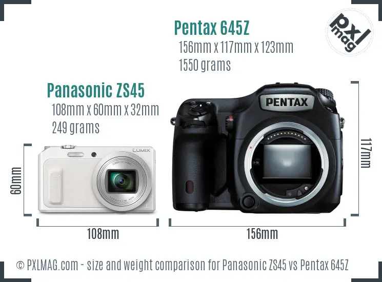 Panasonic ZS45 vs Pentax 645Z size comparison