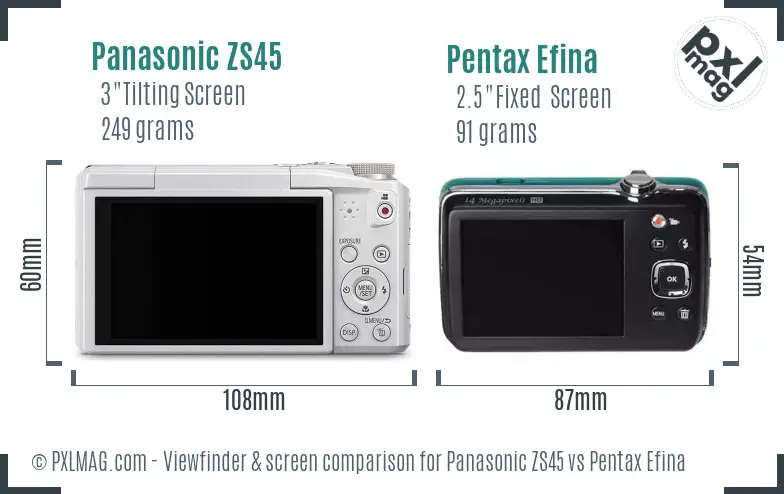 Panasonic ZS45 vs Pentax Efina Screen and Viewfinder comparison