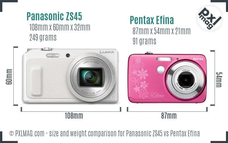 Panasonic ZS45 vs Pentax Efina size comparison