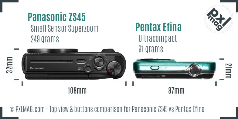 Panasonic ZS45 vs Pentax Efina top view buttons comparison