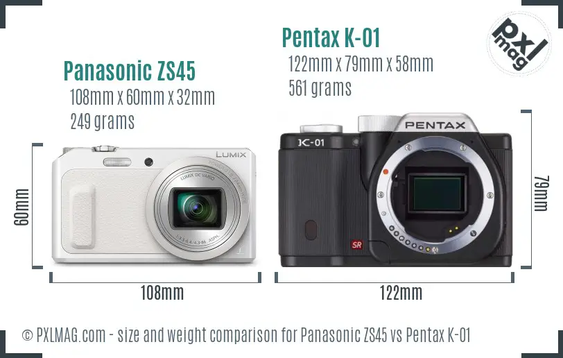 Panasonic ZS45 vs Pentax K-01 size comparison