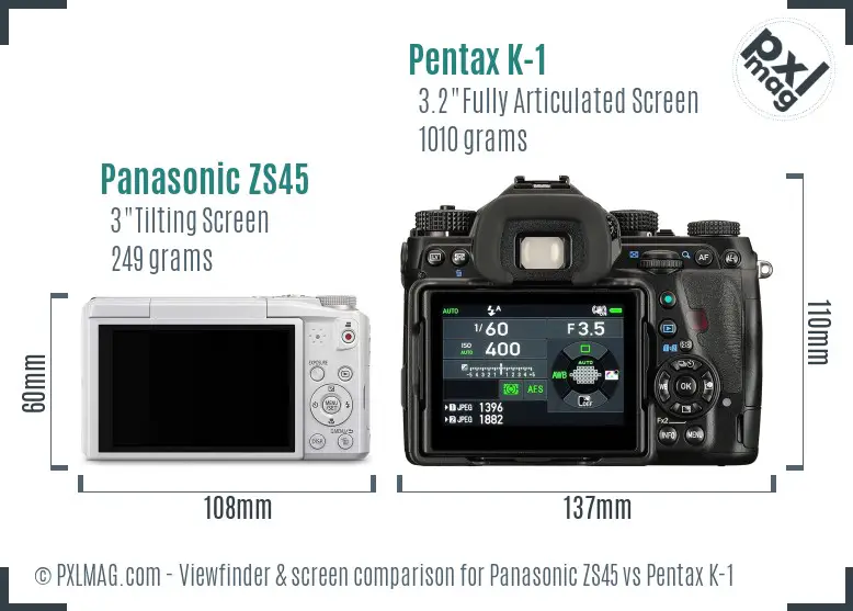 Panasonic ZS45 vs Pentax K-1 Screen and Viewfinder comparison