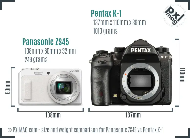 Panasonic ZS45 vs Pentax K-1 size comparison