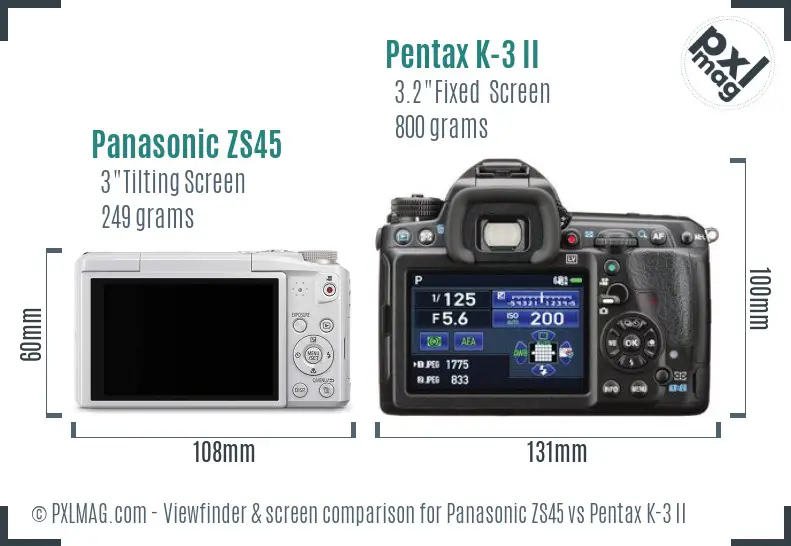 Panasonic ZS45 vs Pentax K-3 II Screen and Viewfinder comparison