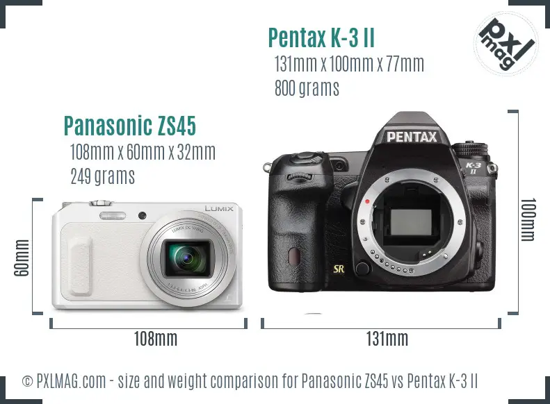 Panasonic ZS45 vs Pentax K-3 II size comparison