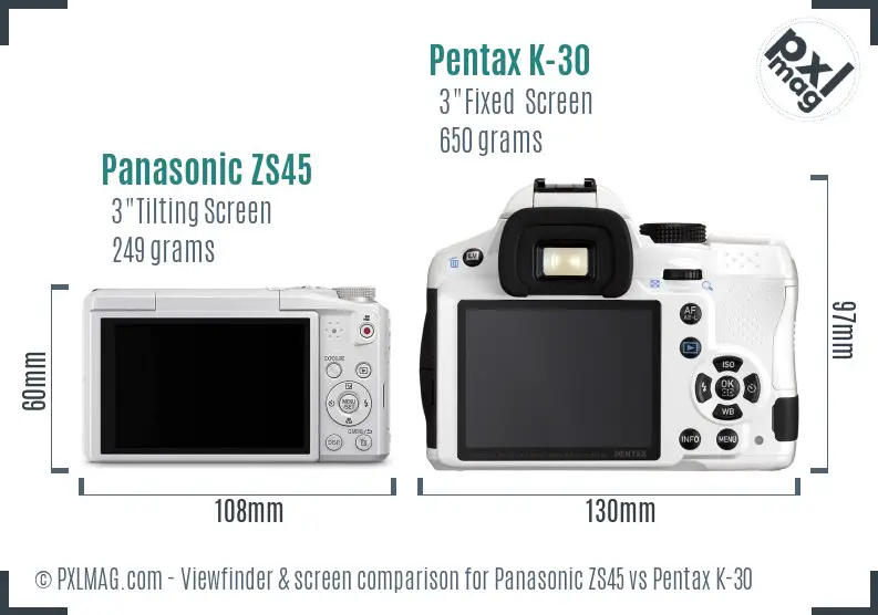 Panasonic ZS45 vs Pentax K-30 Screen and Viewfinder comparison