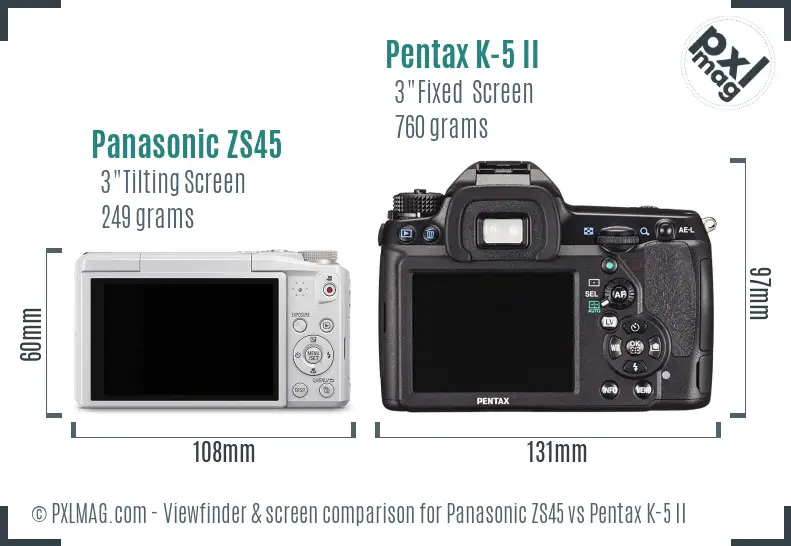 Panasonic ZS45 vs Pentax K-5 II Screen and Viewfinder comparison