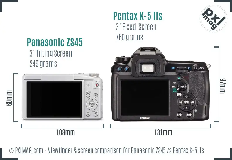 Panasonic ZS45 vs Pentax K-5 IIs Screen and Viewfinder comparison