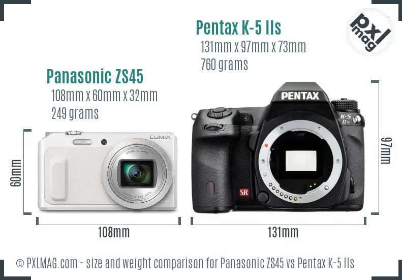Panasonic ZS45 vs Pentax K-5 IIs size comparison