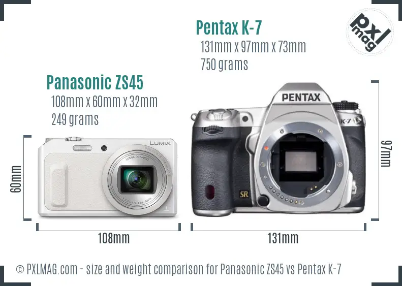 Panasonic ZS45 vs Pentax K-7 size comparison