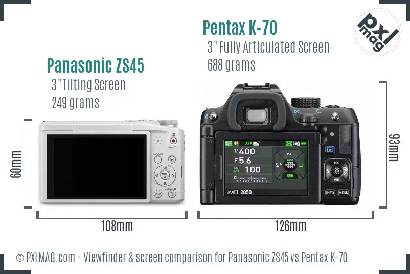 Panasonic ZS45 vs Pentax K-70 Screen and Viewfinder comparison