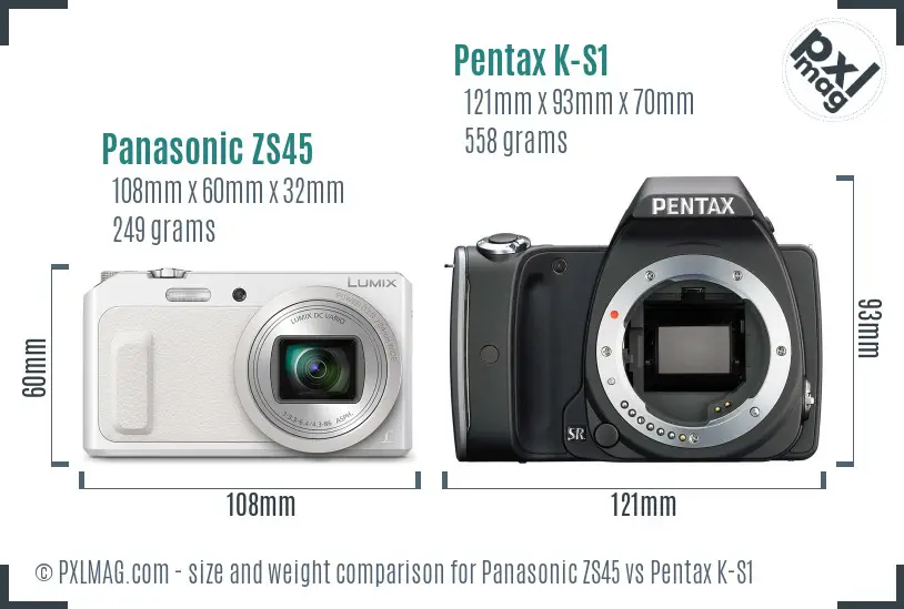Panasonic ZS45 vs Pentax K-S1 size comparison