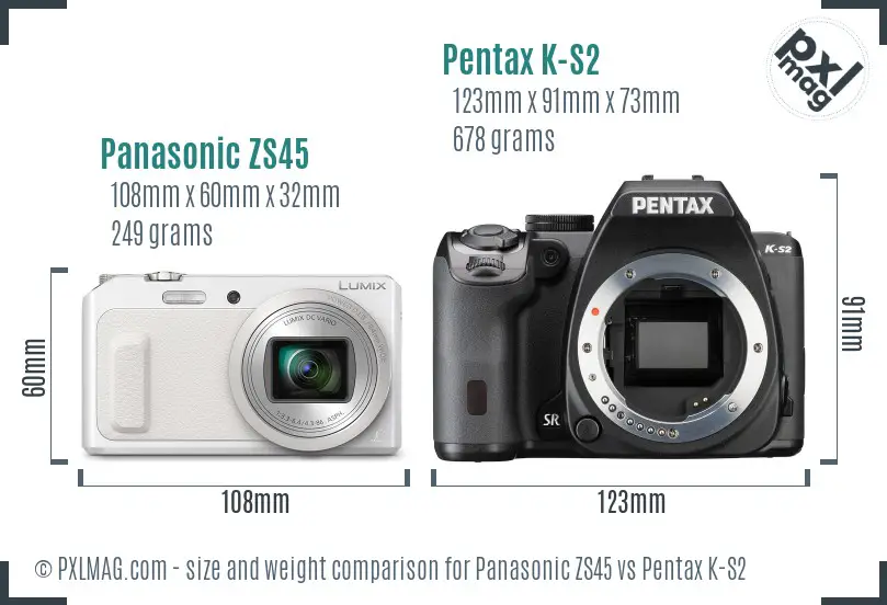 Panasonic ZS45 vs Pentax K-S2 size comparison