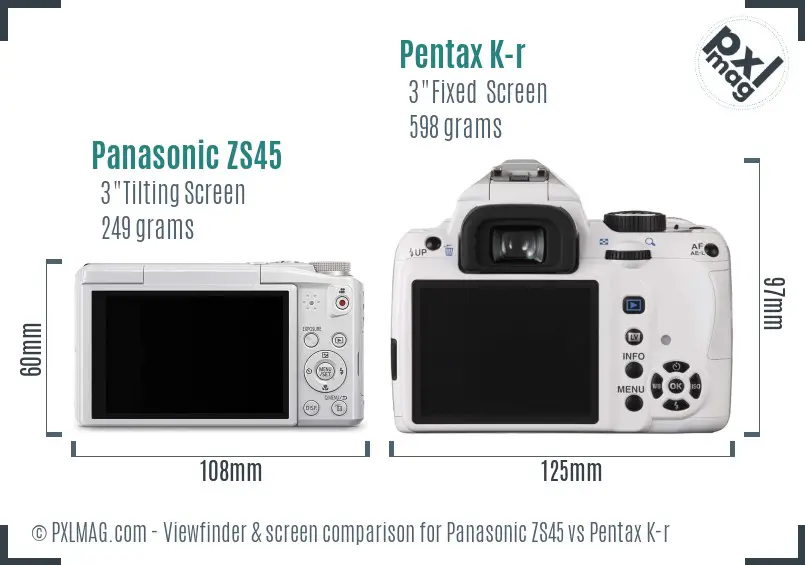 Panasonic ZS45 vs Pentax K-r Screen and Viewfinder comparison