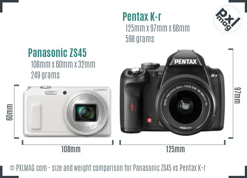 Panasonic ZS45 vs Pentax K-r size comparison