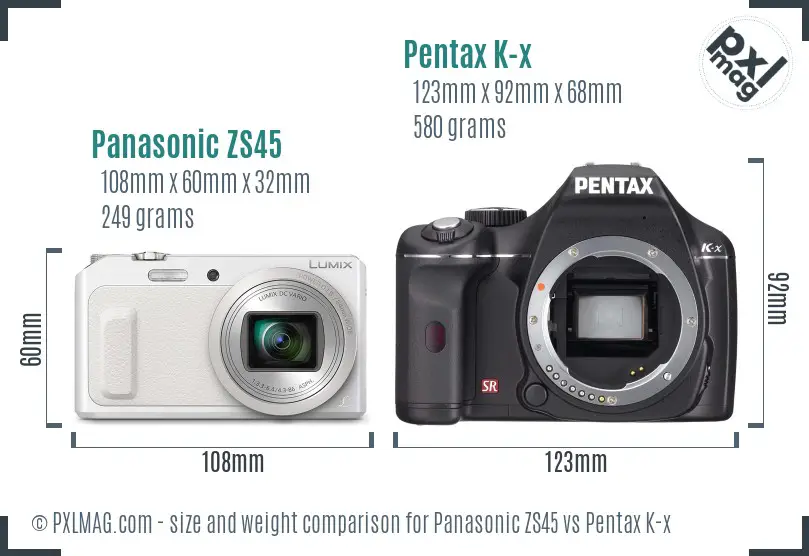 Panasonic ZS45 vs Pentax K-x size comparison