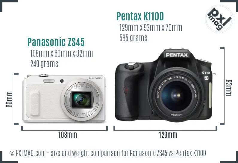 Panasonic ZS45 vs Pentax K110D size comparison