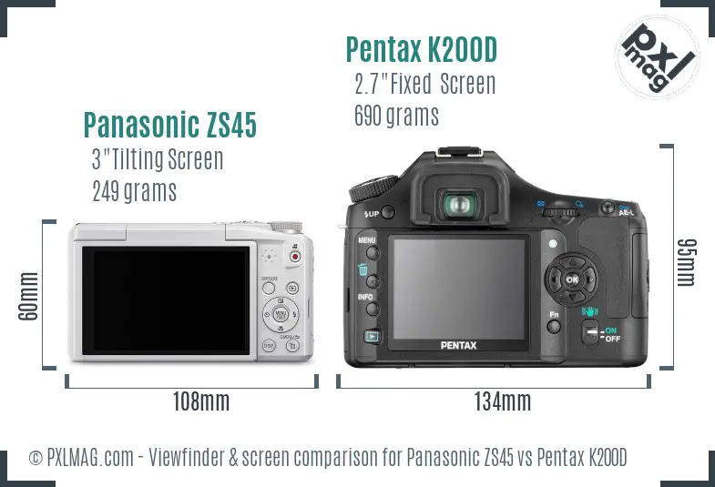 Panasonic ZS45 vs Pentax K200D Screen and Viewfinder comparison