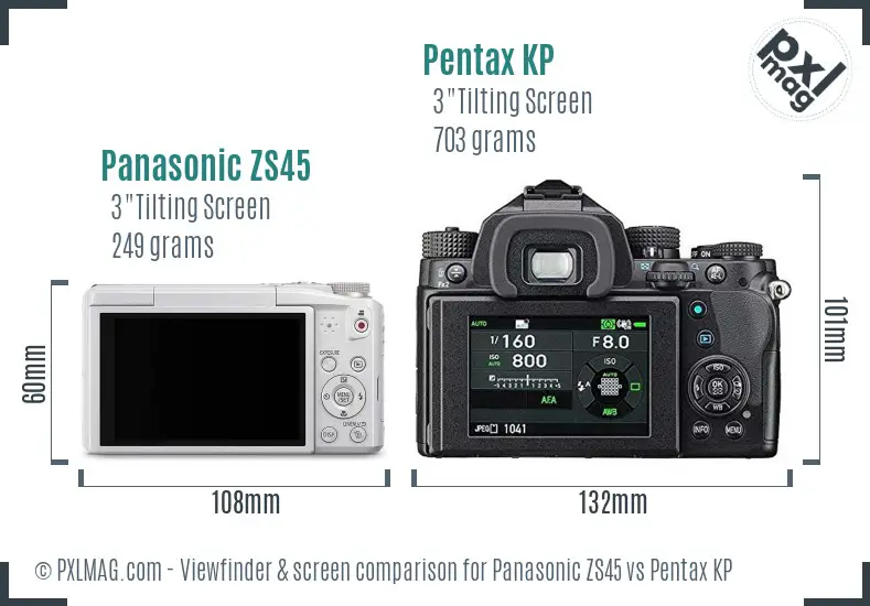 Panasonic ZS45 vs Pentax KP Screen and Viewfinder comparison