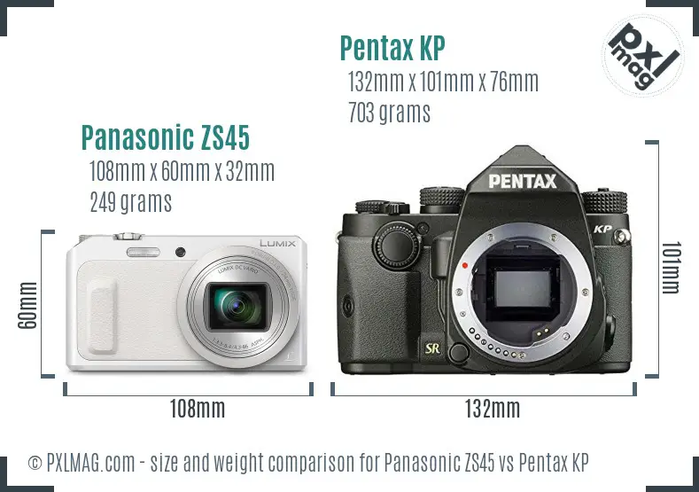 Panasonic ZS45 vs Pentax KP size comparison