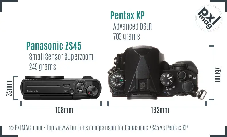 Panasonic ZS45 vs Pentax KP top view buttons comparison