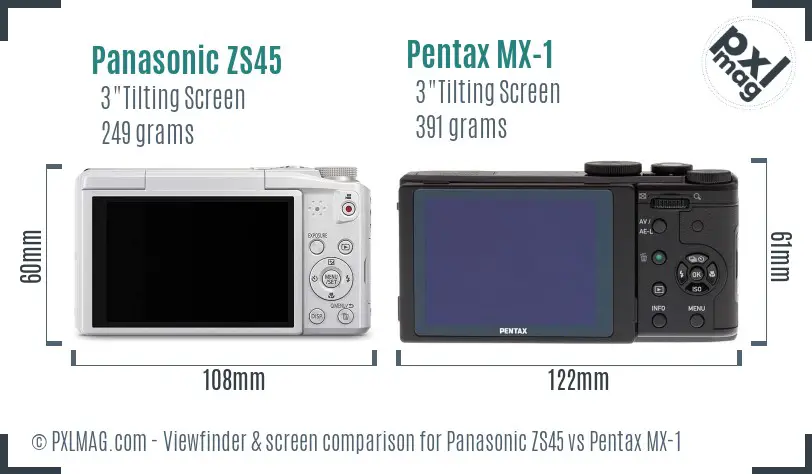 Panasonic ZS45 vs Pentax MX-1 Screen and Viewfinder comparison