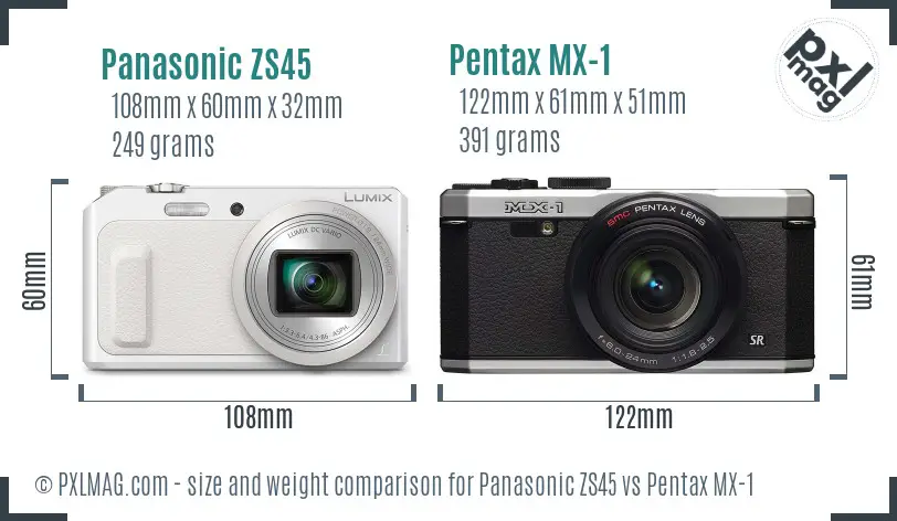Panasonic ZS45 vs Pentax MX-1 size comparison