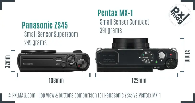 Panasonic ZS45 vs Pentax MX-1 top view buttons comparison