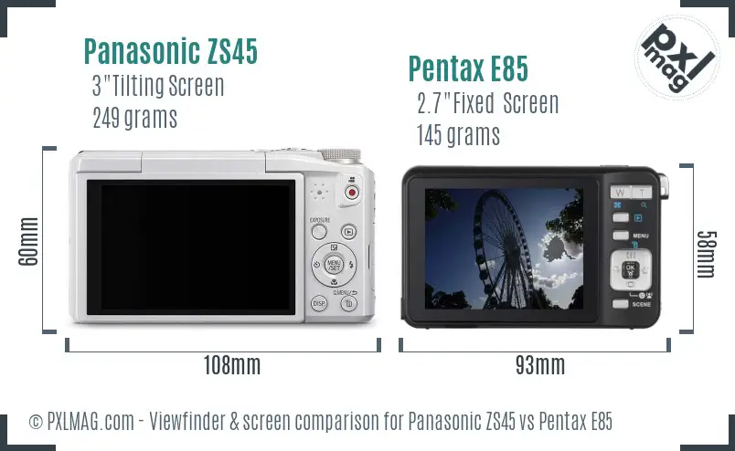 Panasonic ZS45 vs Pentax E85 Screen and Viewfinder comparison