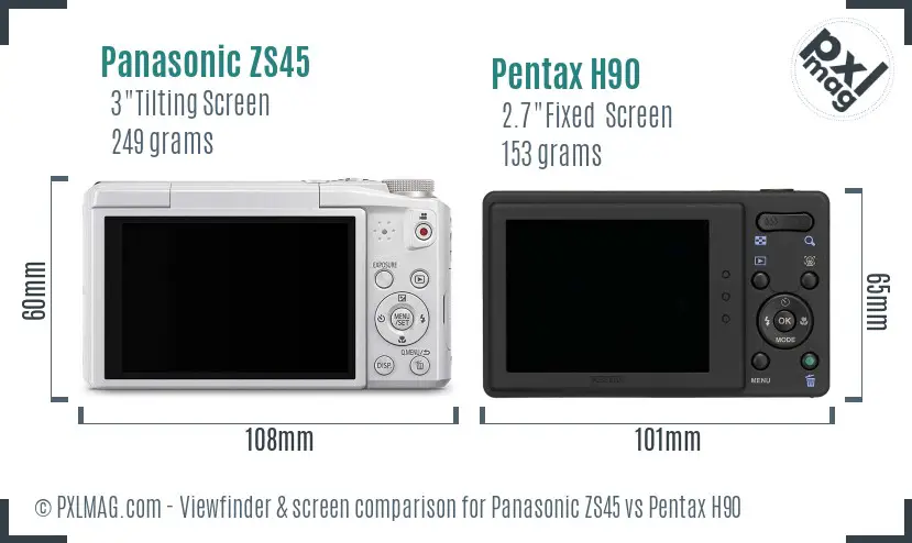 Panasonic ZS45 vs Pentax H90 Screen and Viewfinder comparison
