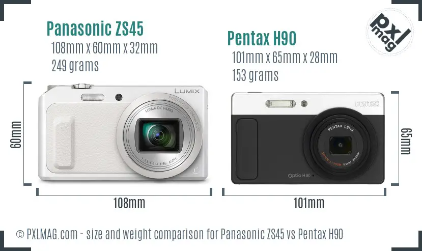 Panasonic ZS45 vs Pentax H90 size comparison