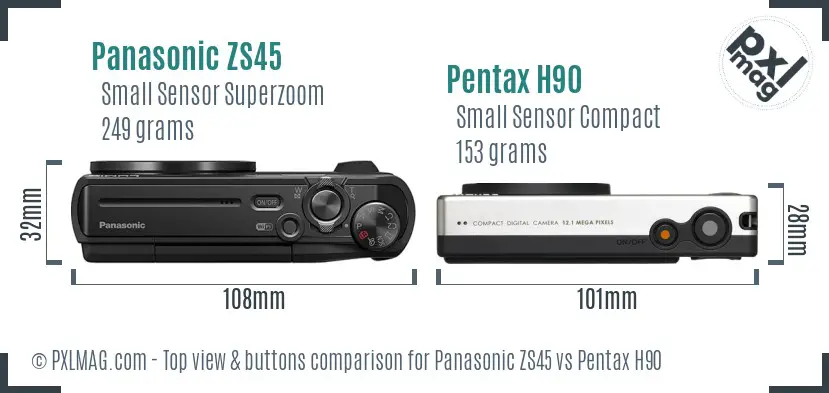 Panasonic ZS45 vs Pentax H90 top view buttons comparison