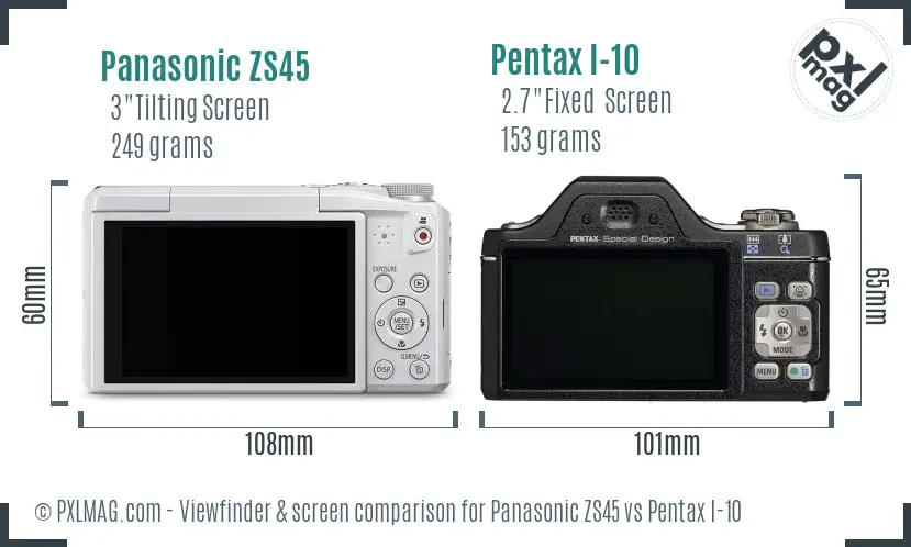 Panasonic ZS45 vs Pentax I-10 Screen and Viewfinder comparison