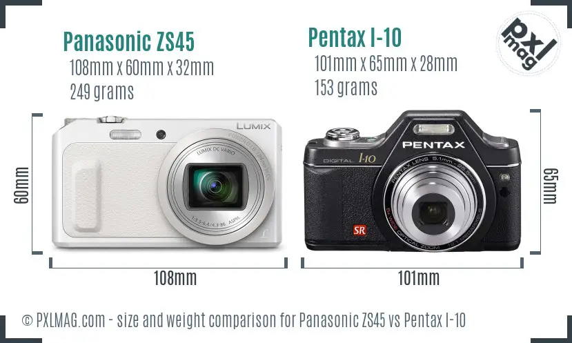 Panasonic ZS45 vs Pentax I-10 size comparison