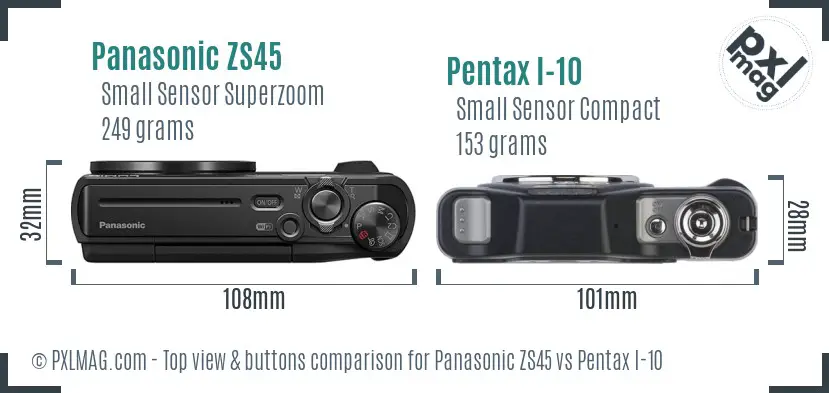 Panasonic ZS45 vs Pentax I-10 top view buttons comparison