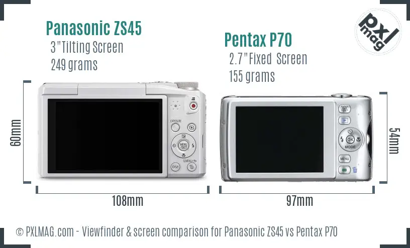 Panasonic ZS45 vs Pentax P70 Screen and Viewfinder comparison