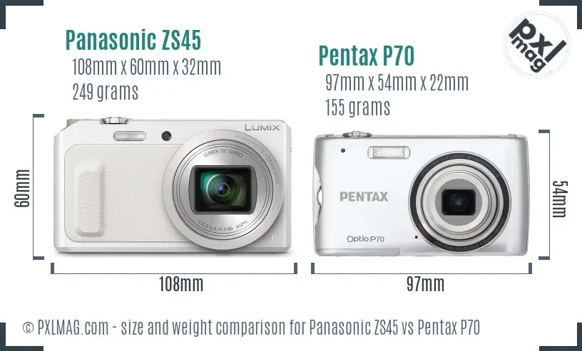 Panasonic ZS45 vs Pentax P70 size comparison