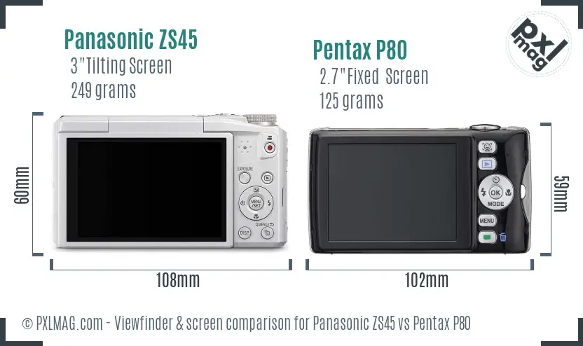 Panasonic ZS45 vs Pentax P80 Screen and Viewfinder comparison