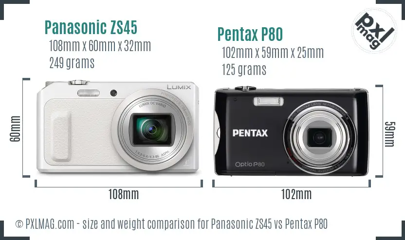 Panasonic ZS45 vs Pentax P80 size comparison