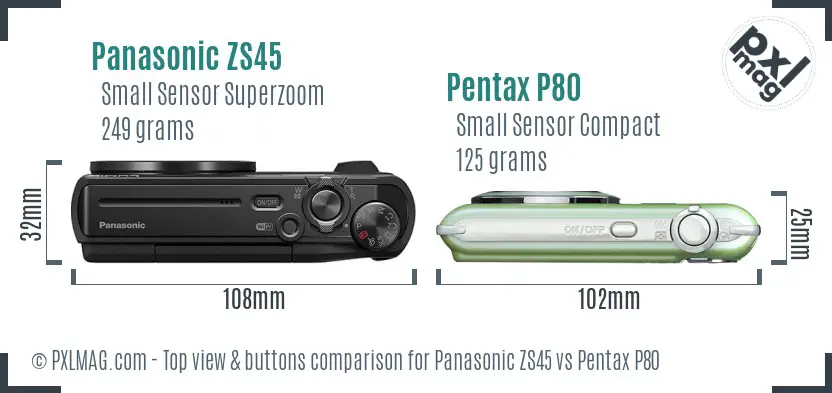 Panasonic ZS45 vs Pentax P80 top view buttons comparison