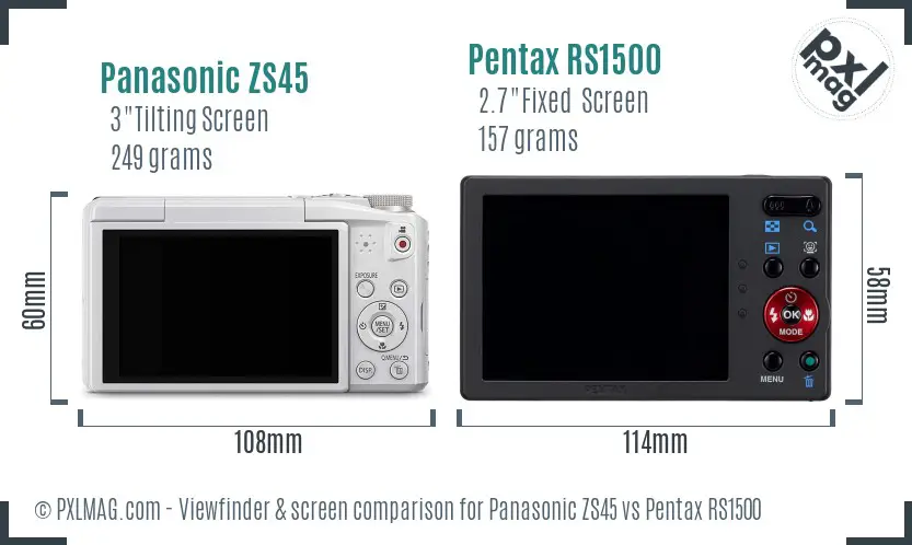 Panasonic ZS45 vs Pentax RS1500 Screen and Viewfinder comparison