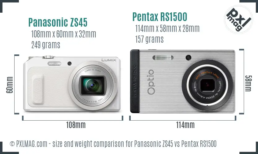 Panasonic ZS45 vs Pentax RS1500 size comparison