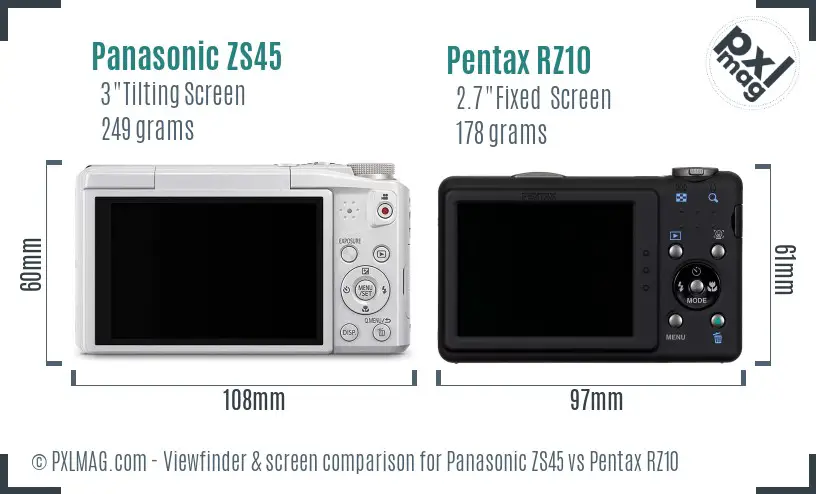 Panasonic ZS45 vs Pentax RZ10 Screen and Viewfinder comparison