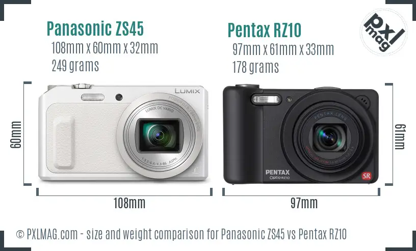 Panasonic ZS45 vs Pentax RZ10 size comparison