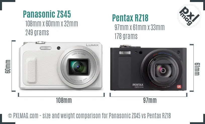 Panasonic ZS45 vs Pentax RZ18 size comparison