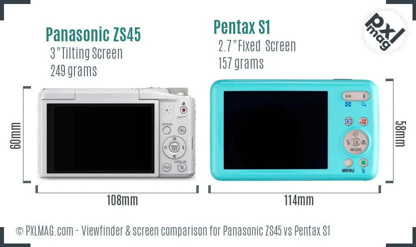 Panasonic ZS45 vs Pentax S1 Screen and Viewfinder comparison