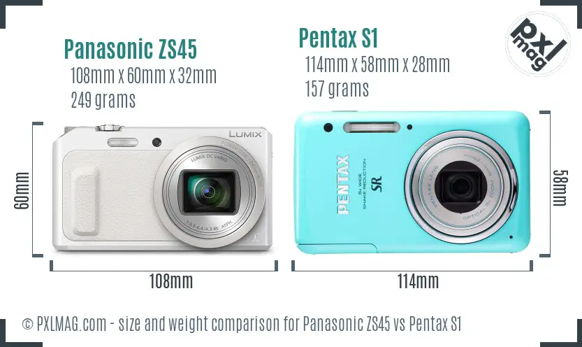 Panasonic ZS45 vs Pentax S1 size comparison
