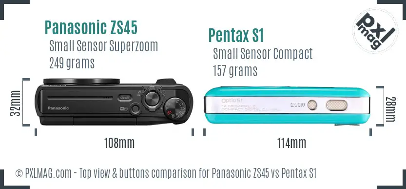 Panasonic ZS45 vs Pentax S1 top view buttons comparison