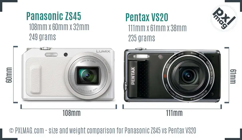 Panasonic ZS45 vs Pentax VS20 size comparison